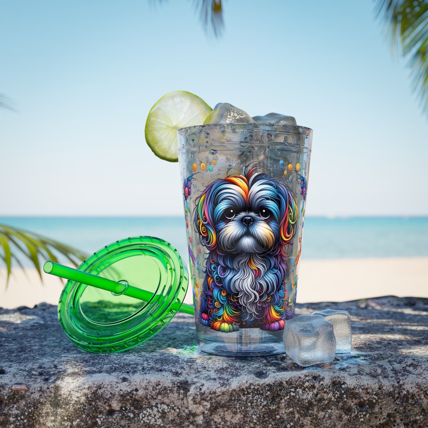 Colorful Shih Tzu 16oz. Insulated Tumbler with Straw