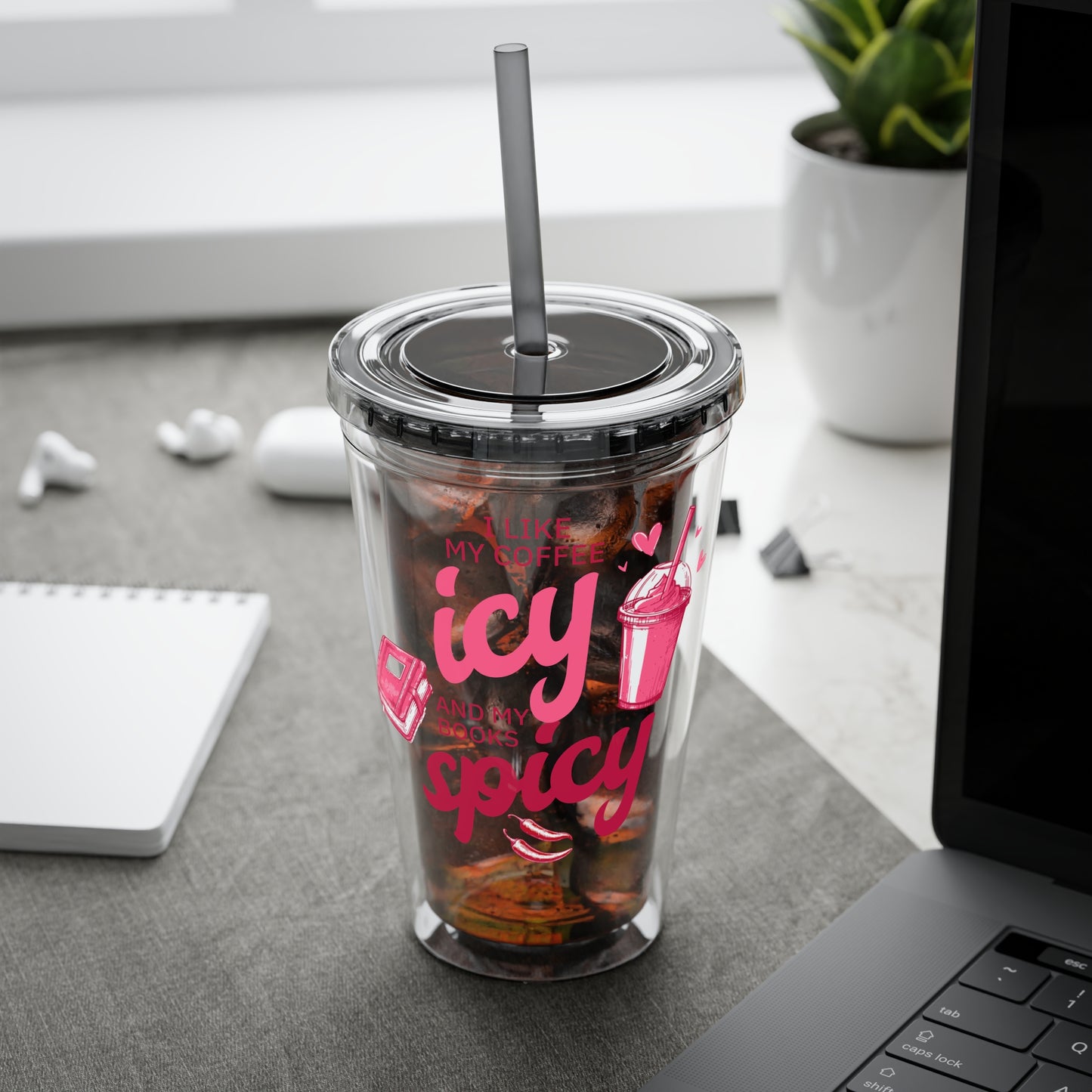 Icy Coffee & Spicy Books 16oz Insulated Tumbler with Straw