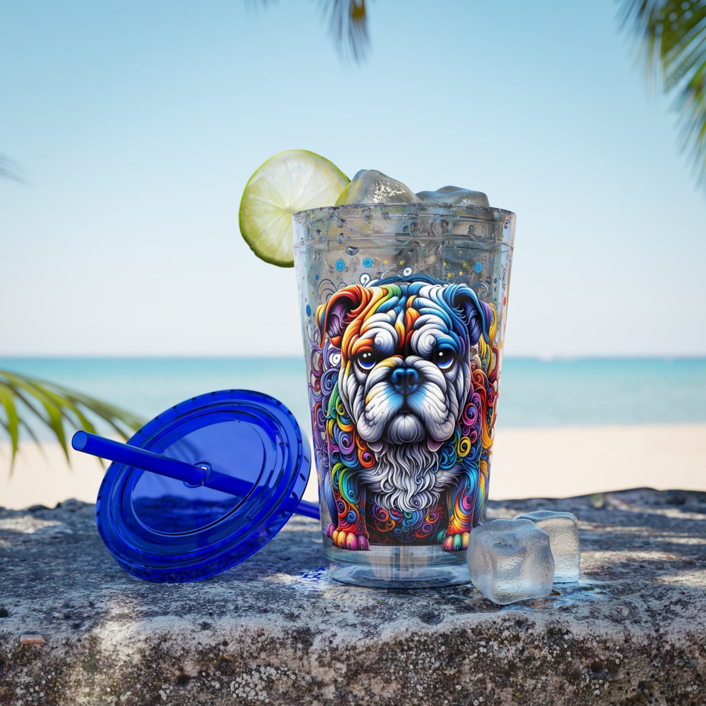 Colorful Bulldog 16oz. Insulated Tumbler with Straw