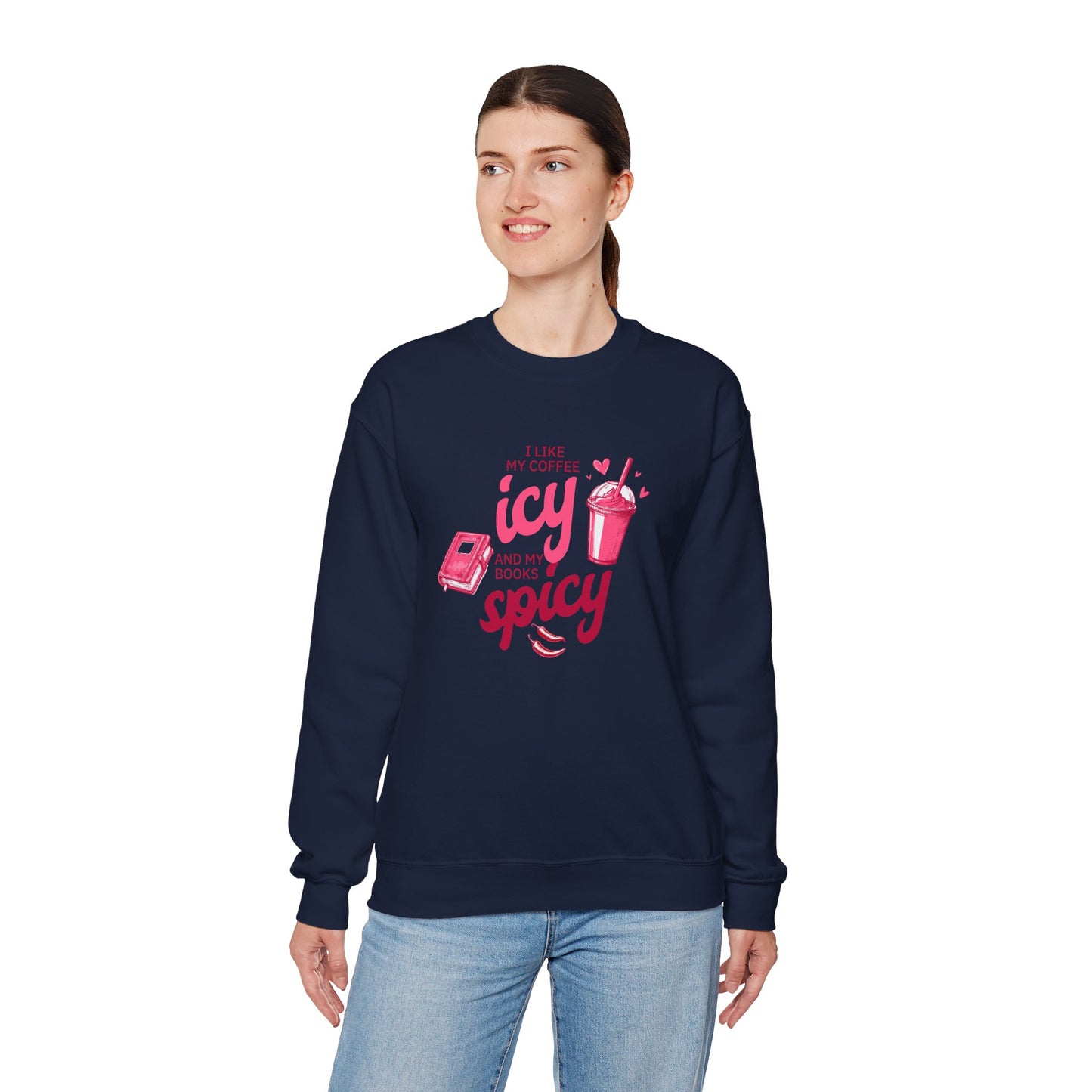 Icy Coffee Spicy Books Unisex Crewneck Sweatshirt