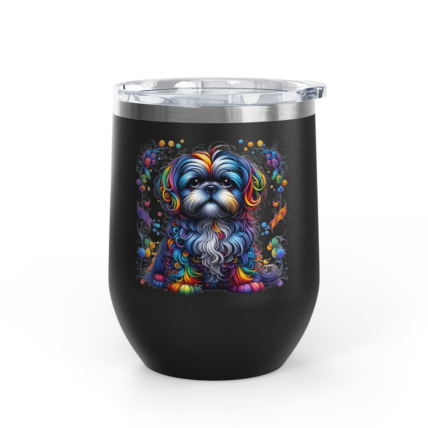 Colorful Shih Tzu 12oz Insulated Wine Tumbler