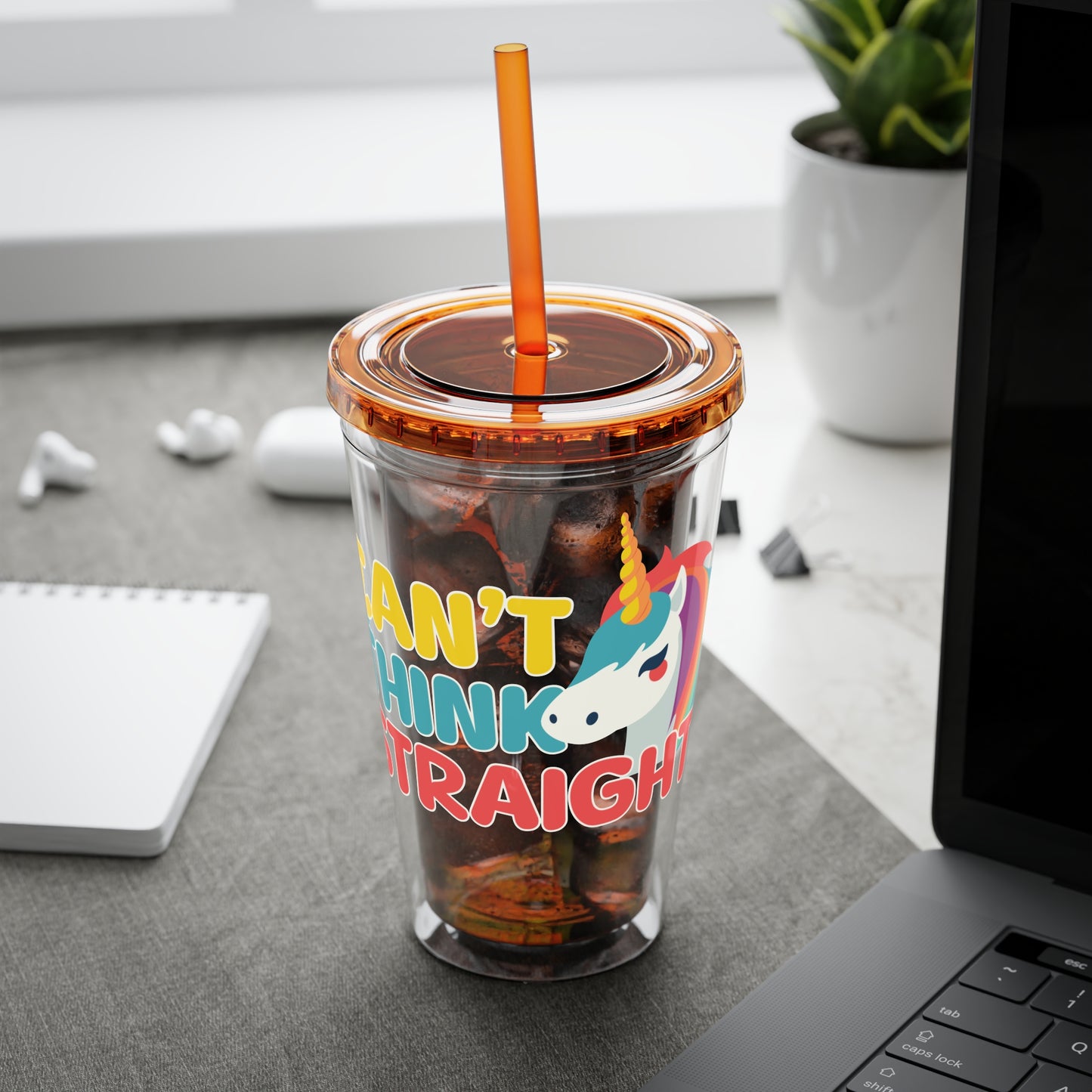 Unicorn Can't Think Straight 16oz. Insulated Tumbler with Straw