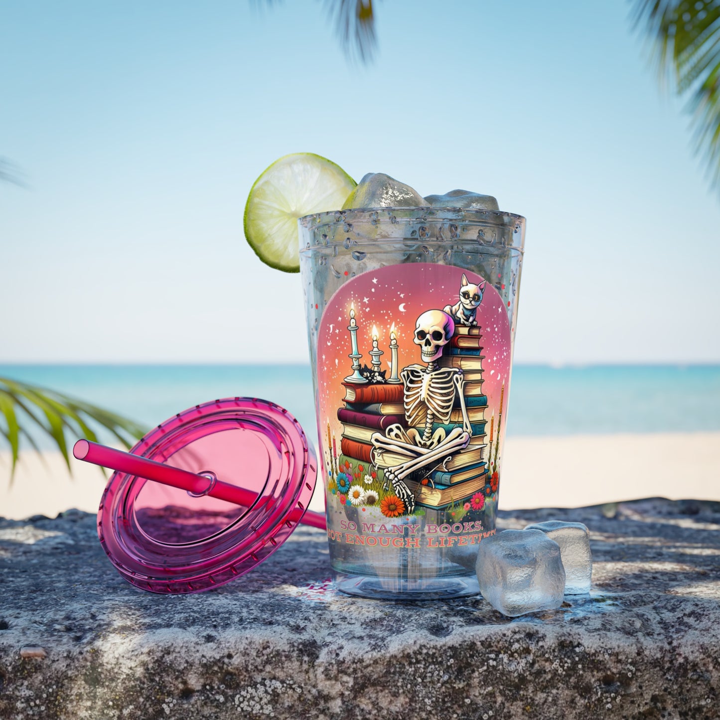 So Many Books 16oz Insulated Tumbler with Straw