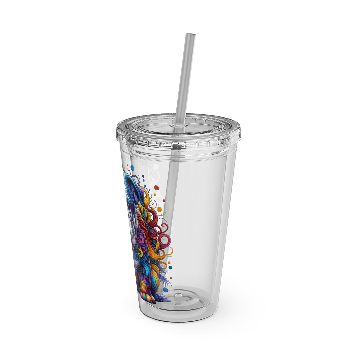 Colorful Bulldog 16oz. Insulated Tumbler with Straw