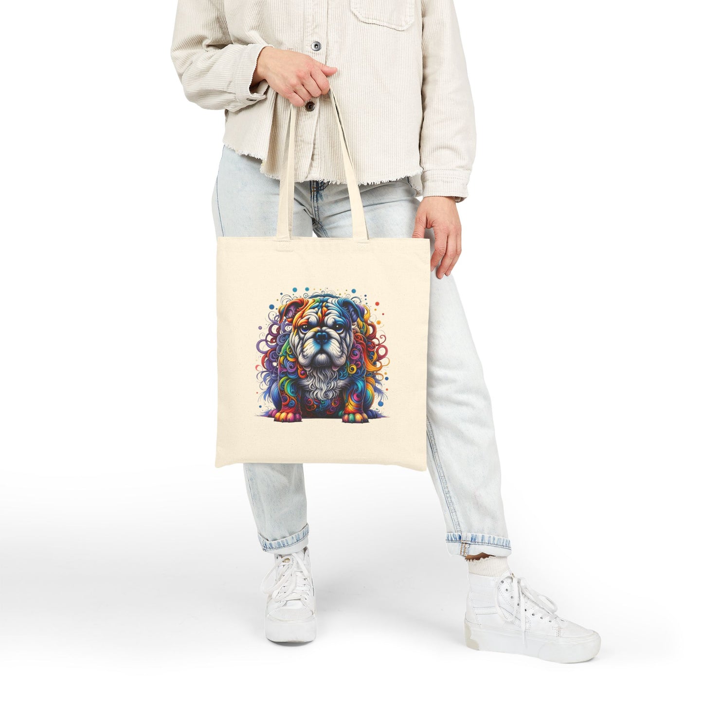 Colorful Bulldog Cotton Canvas Tote Bag