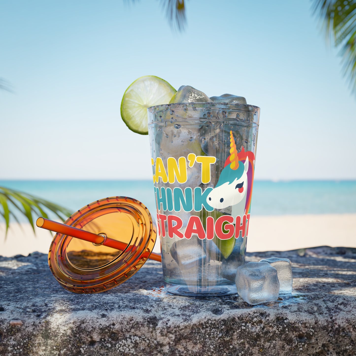 Unicorn Can't Think Straight 16oz. Insulated Tumbler with Straw
