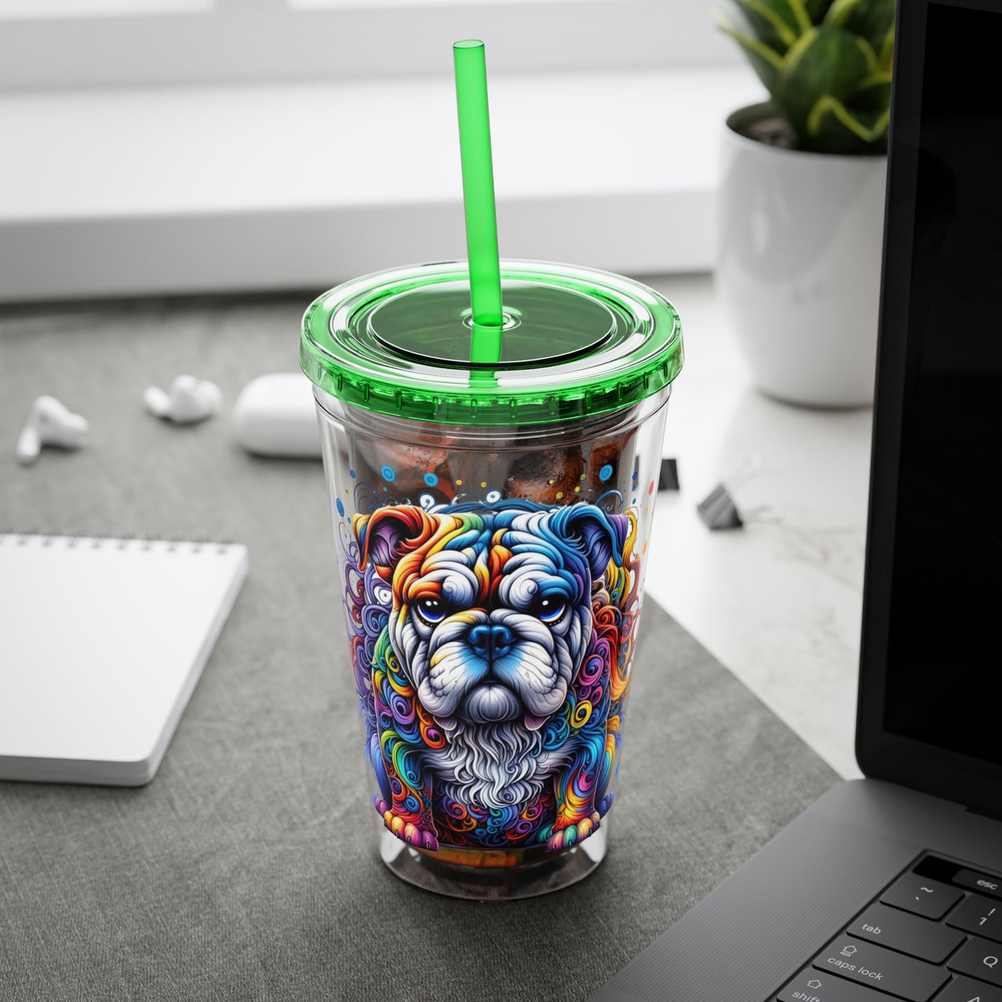 Colorful Bulldog 16oz. Insulated Tumbler with Straw