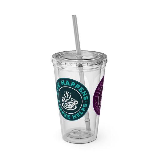 Life Happens, Coffee Helps Dual-Color 16oz Insulated Tumbler with Straw