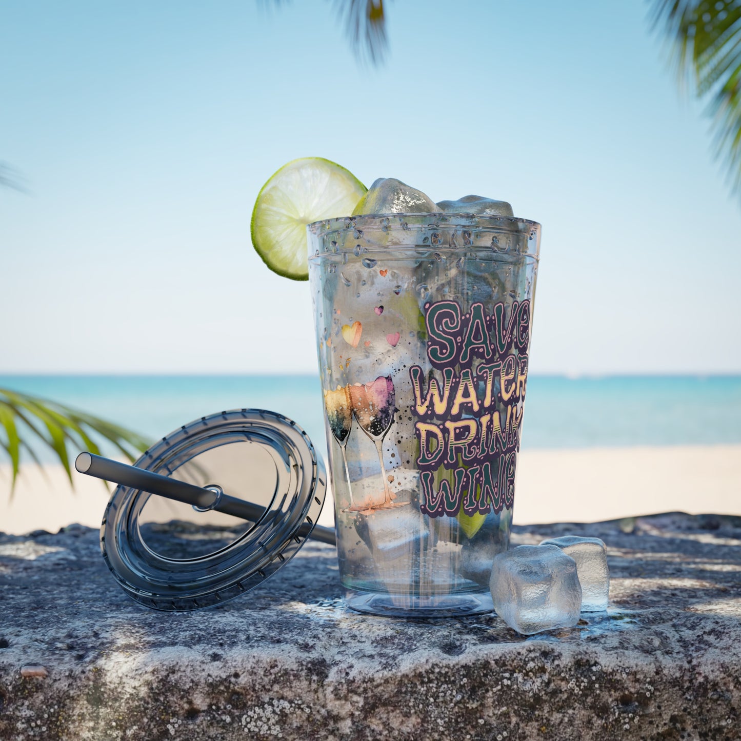 Save Water Drink Wine 16oz Insulated Tumbler with Straw