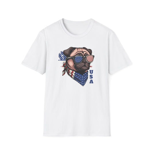 Patriotic Pug Dog USA Unisex Graphic T-Shirt