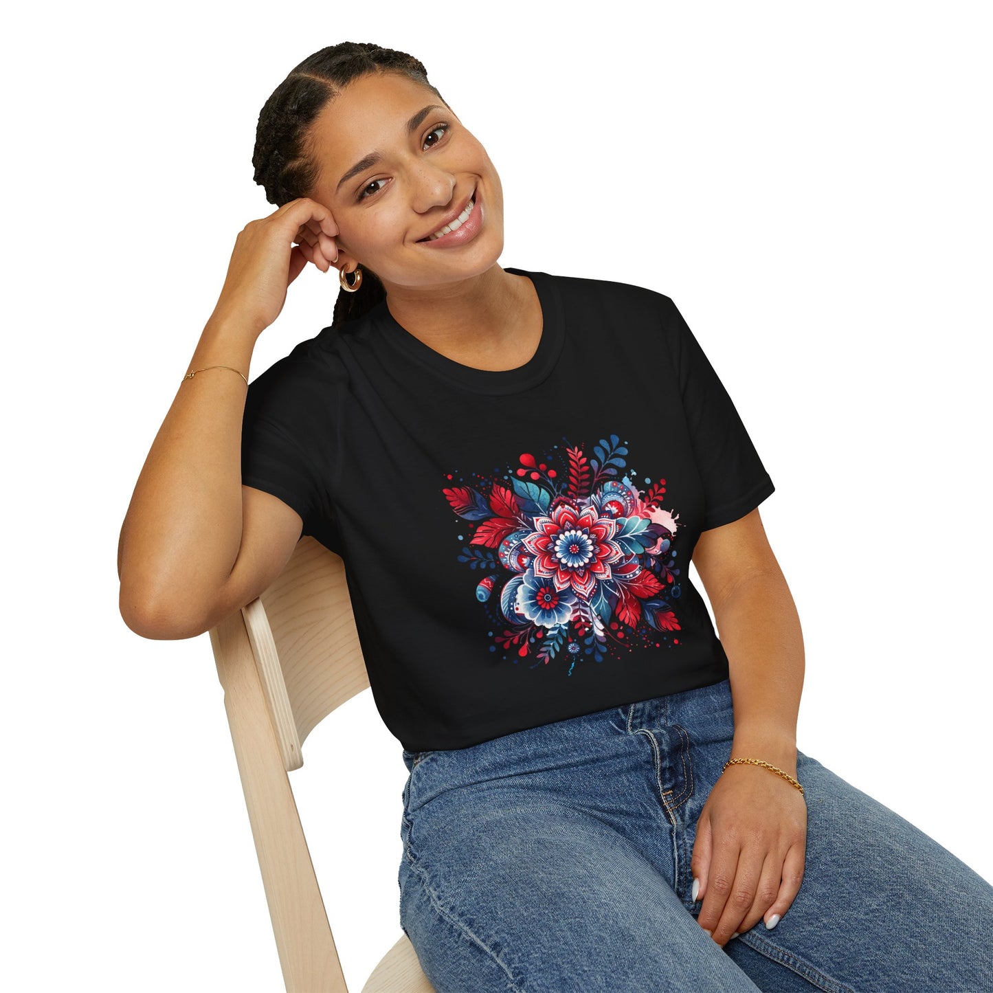 Red White & Bloom Floral Art Patriotic Unisex Graphic T-Shirt