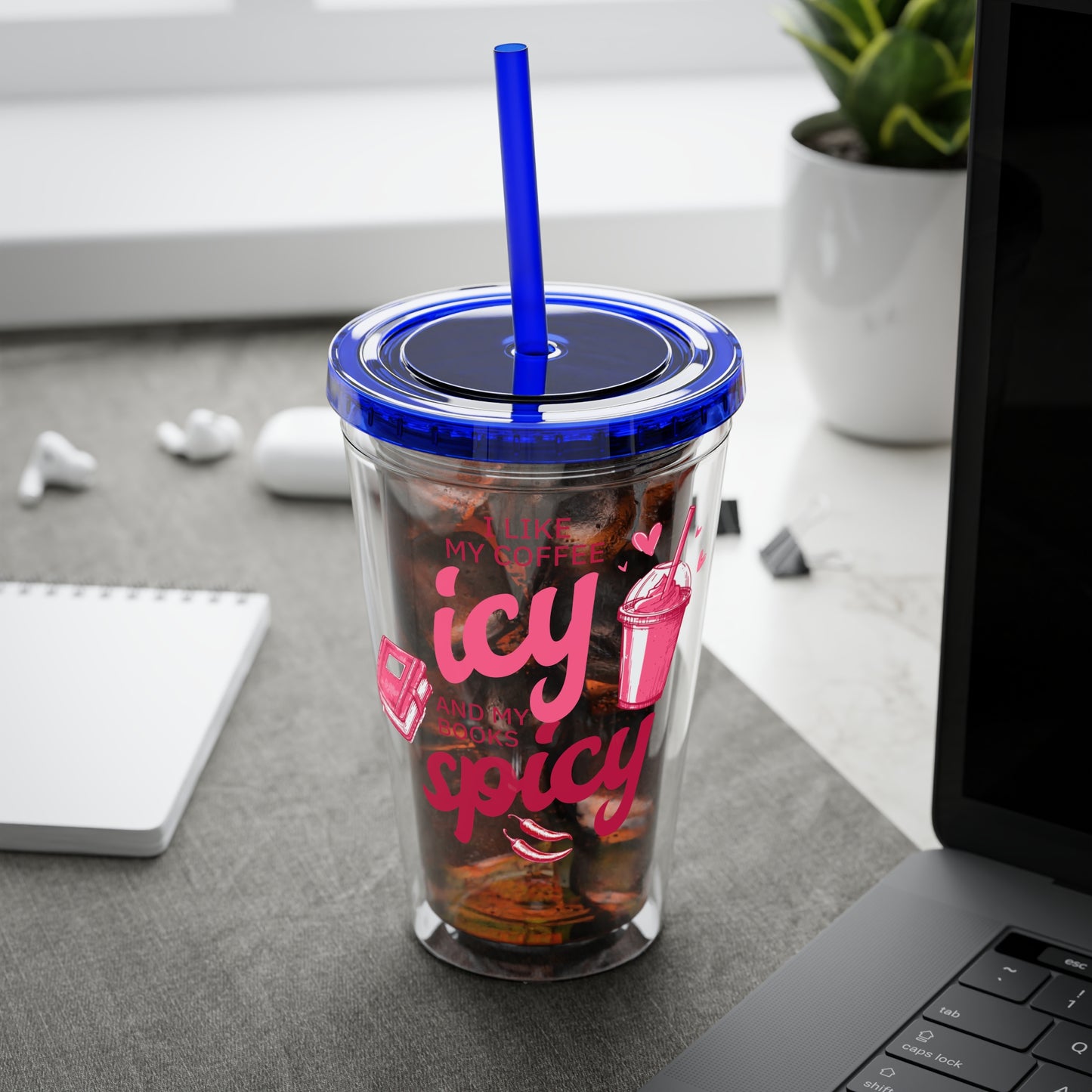 Icy Coffee & Spicy Books 16oz Insulated Tumbler with Straw
