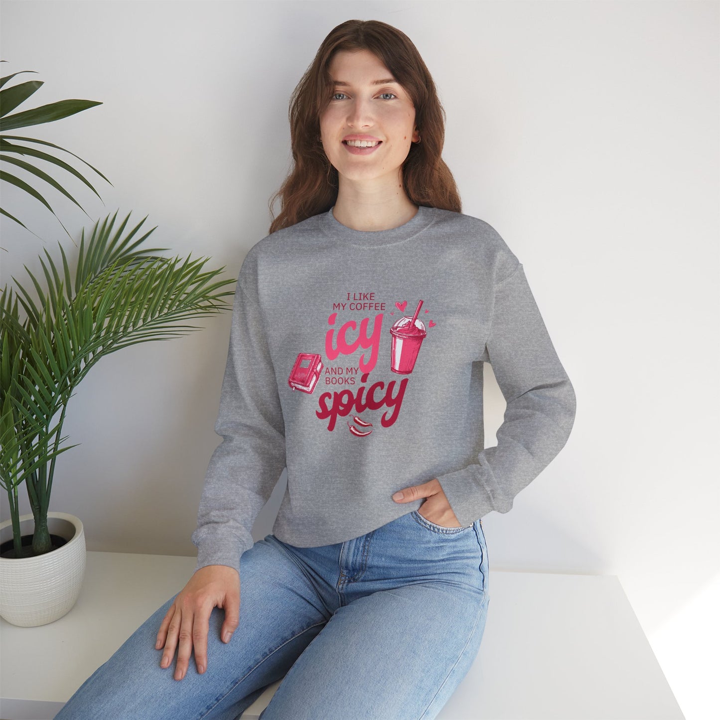 Icy Coffee Spicy Books Unisex Crewneck Sweatshirt