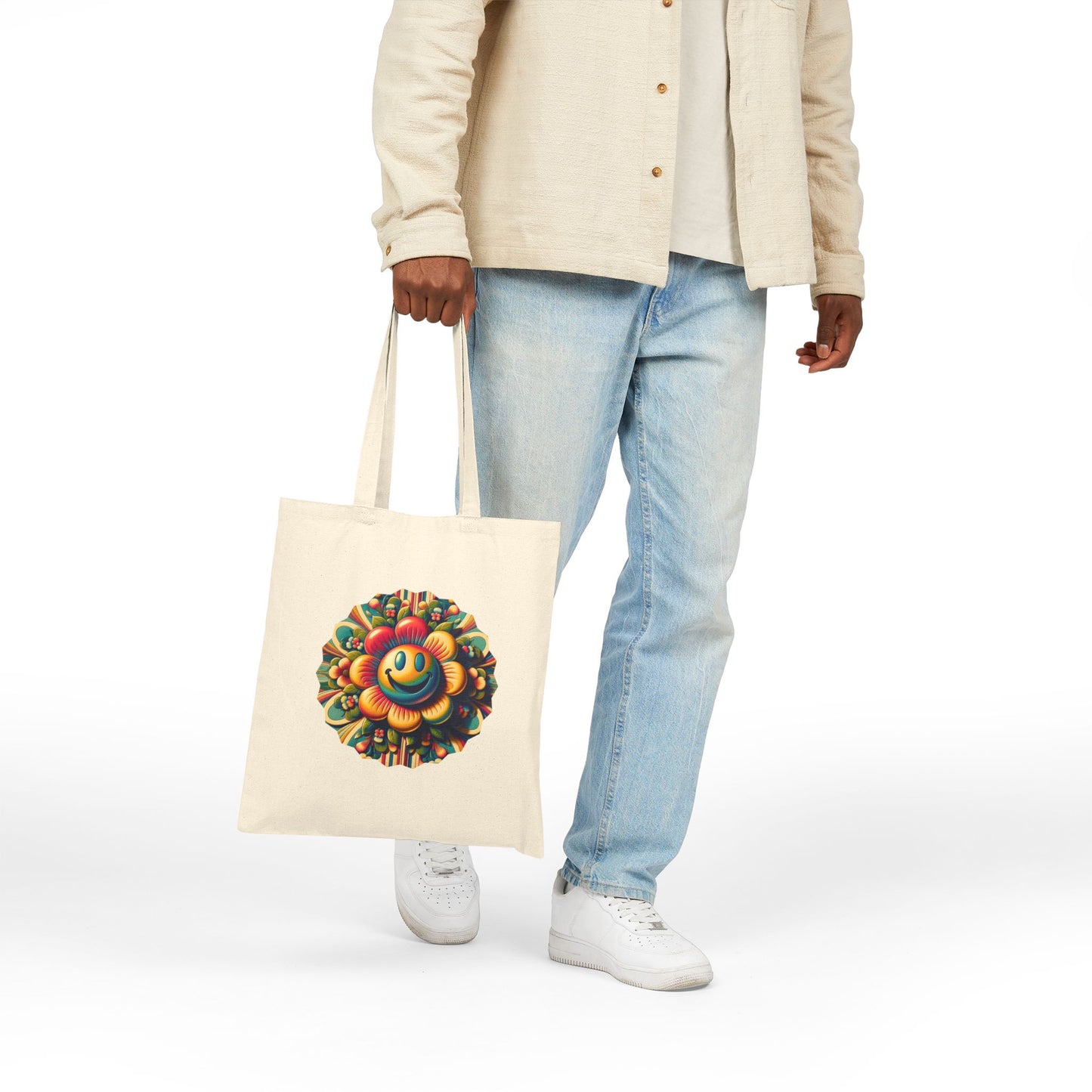 Cheerful Flower Cotton Canvas Tote Bag
