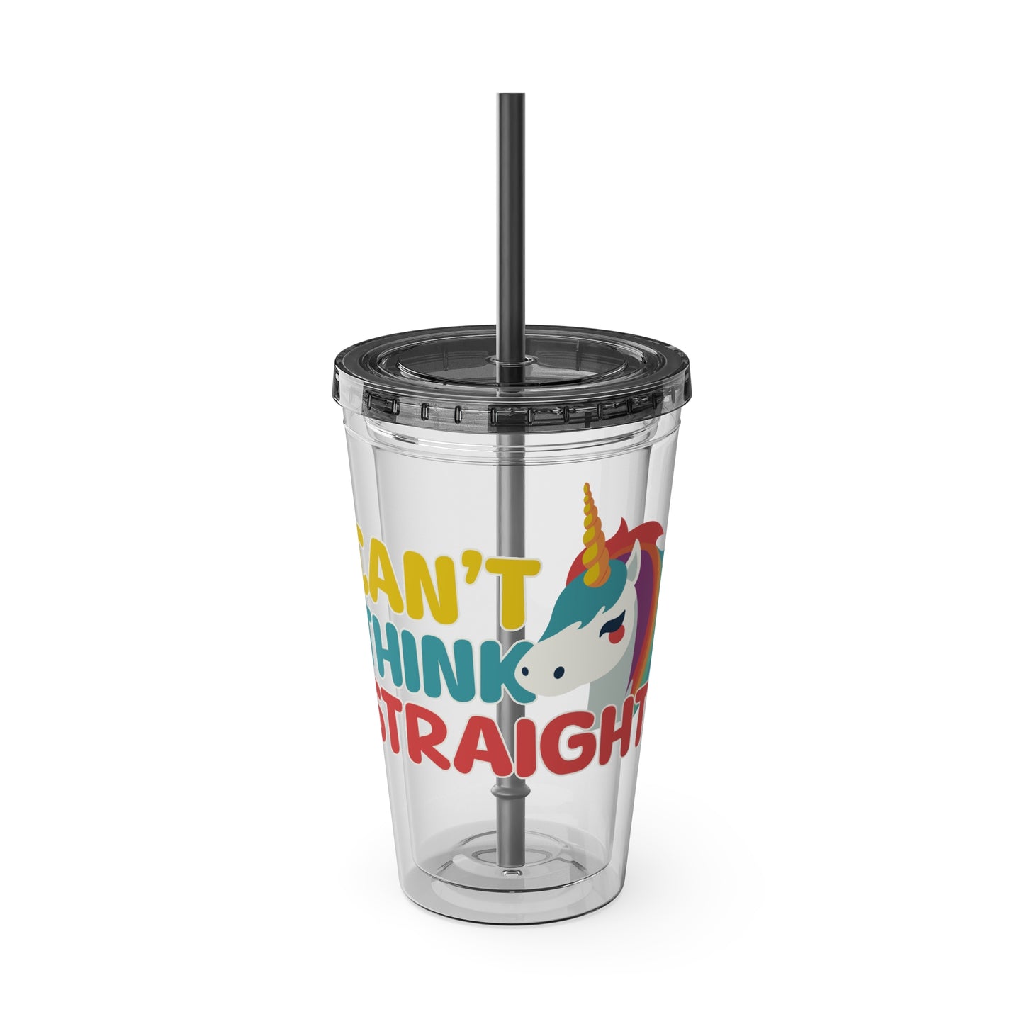 Unicorn Can't Think Straight 16oz. Insulated Tumbler with Straw