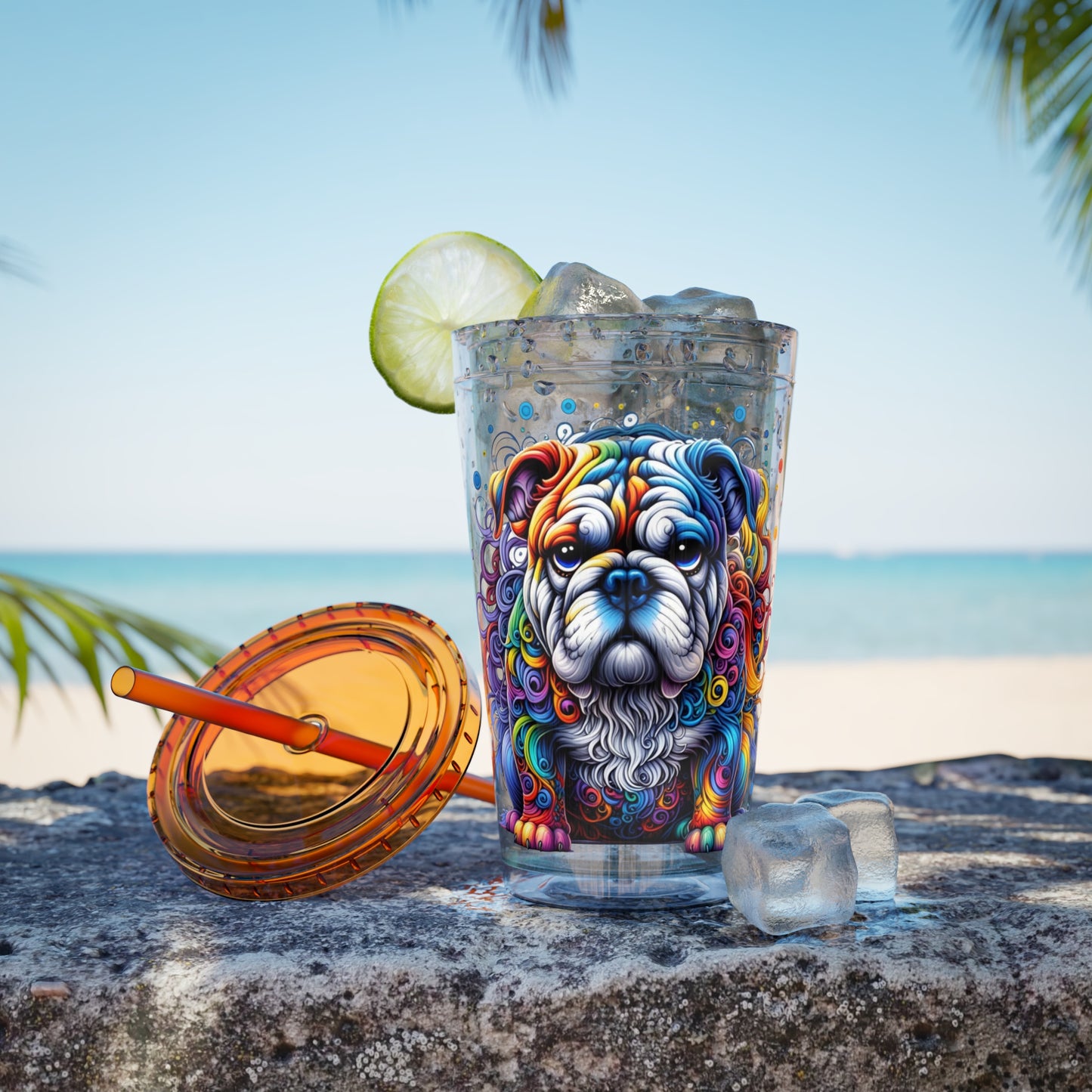Colorful Bulldog 16oz. Insulated Tumbler with Straw