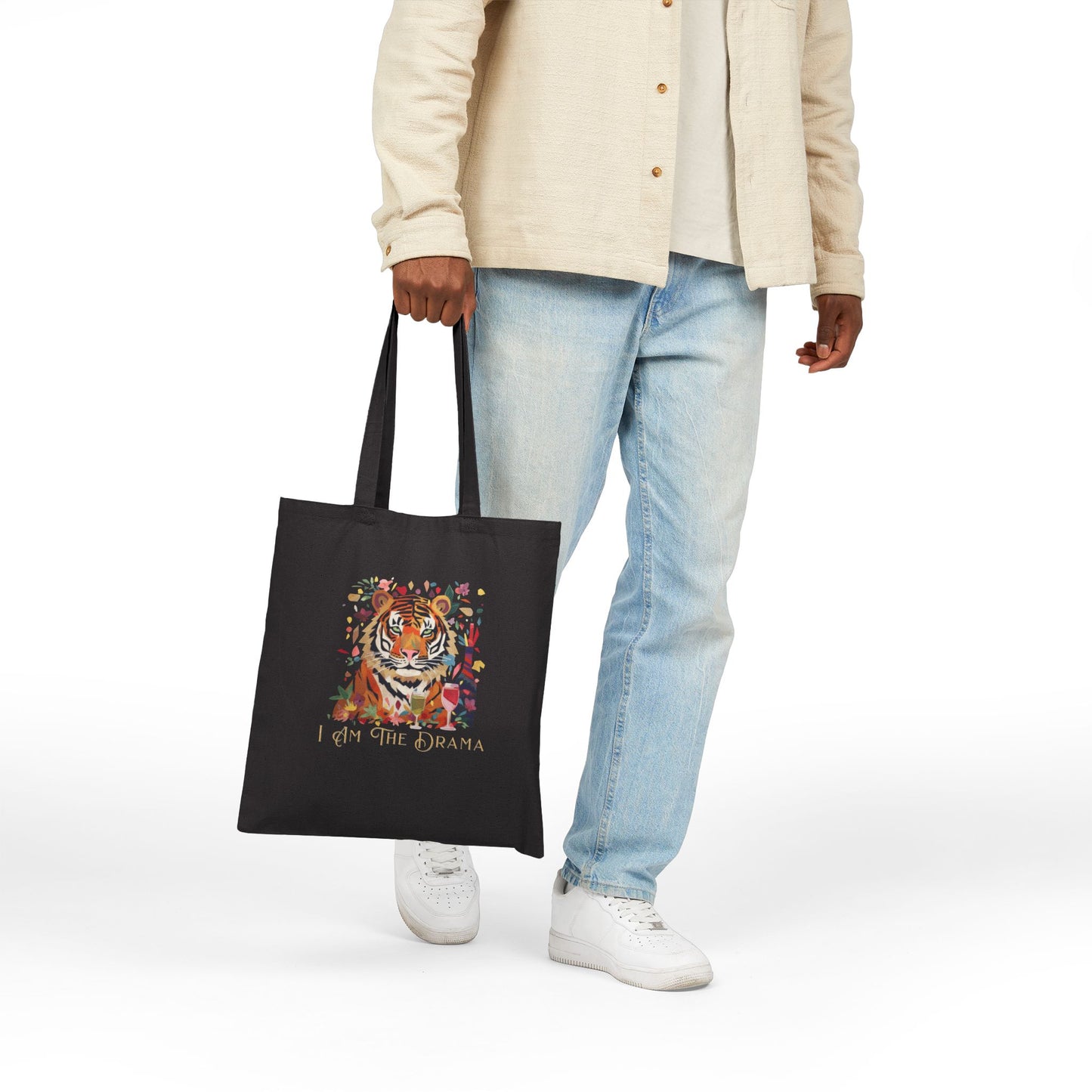 "I Am the Drama" Tiger Cotton Canvas Tote Bag