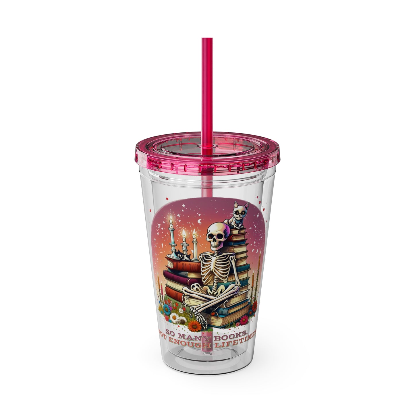 So Many Books 16oz Insulated Tumbler with Straw