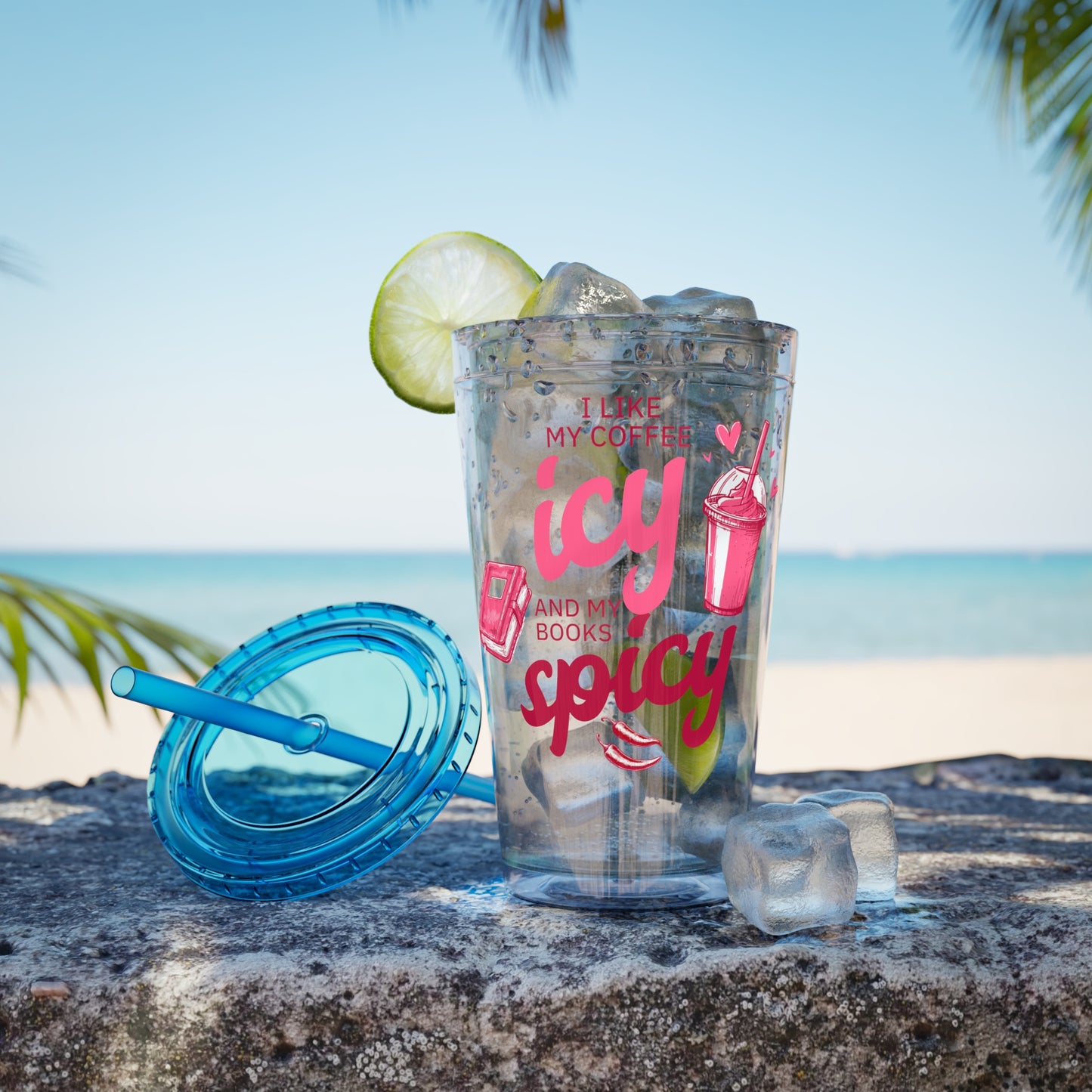 Icy Coffee & Spicy Books 16oz Insulated Tumbler with Straw