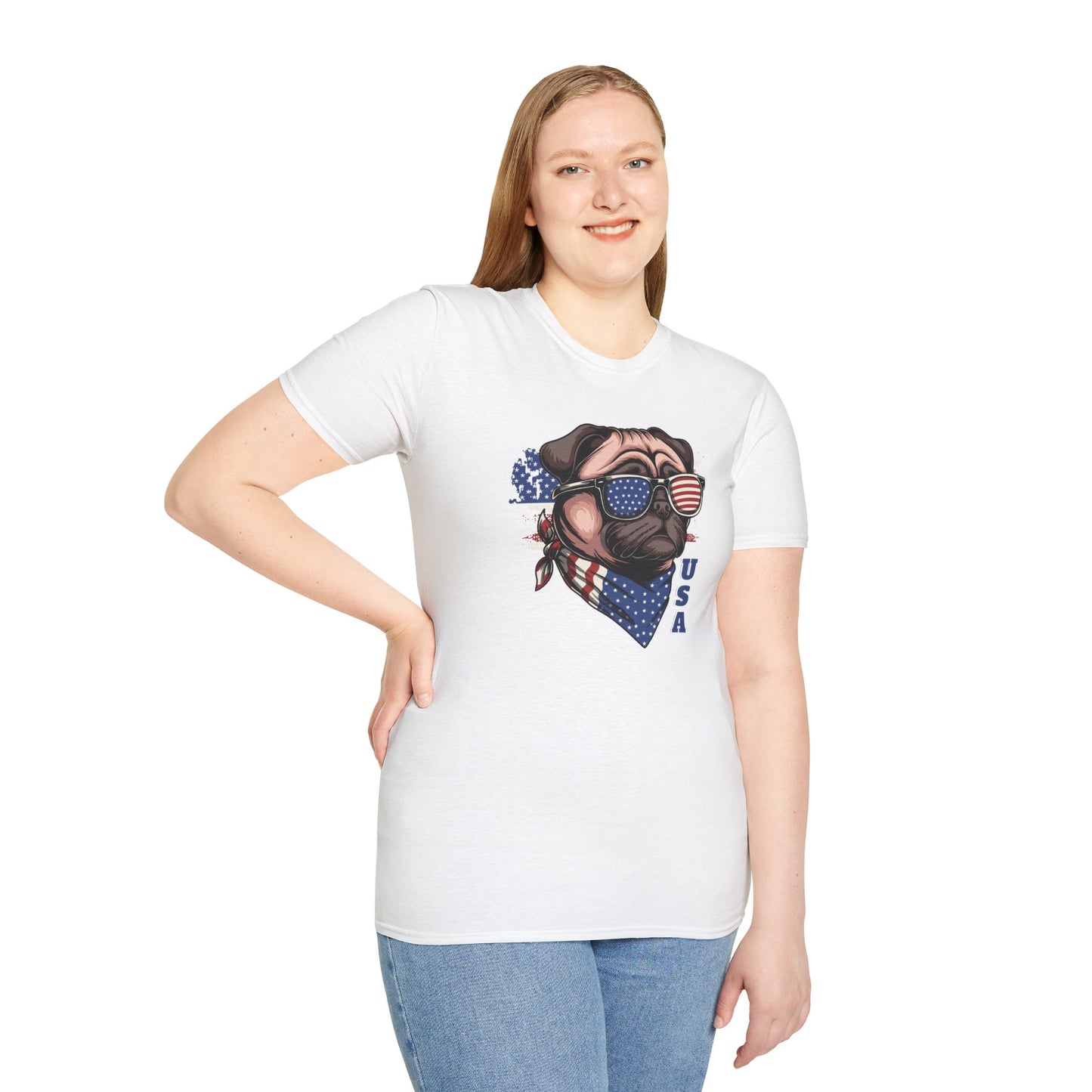 Patriotic Pug Dog USA Unisex Graphic T-Shirt