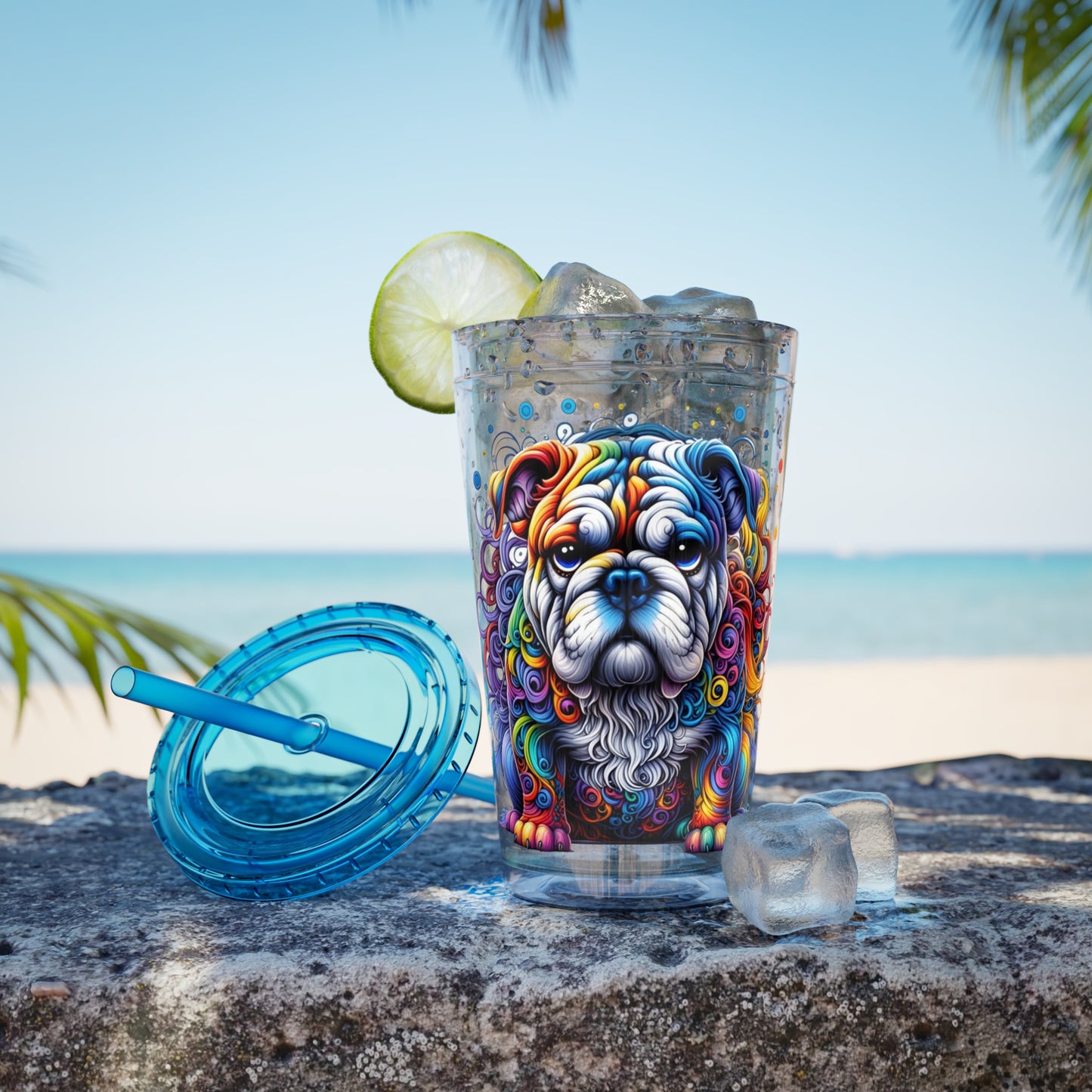 Colorful Bulldog 16oz. Insulated Tumbler with Straw