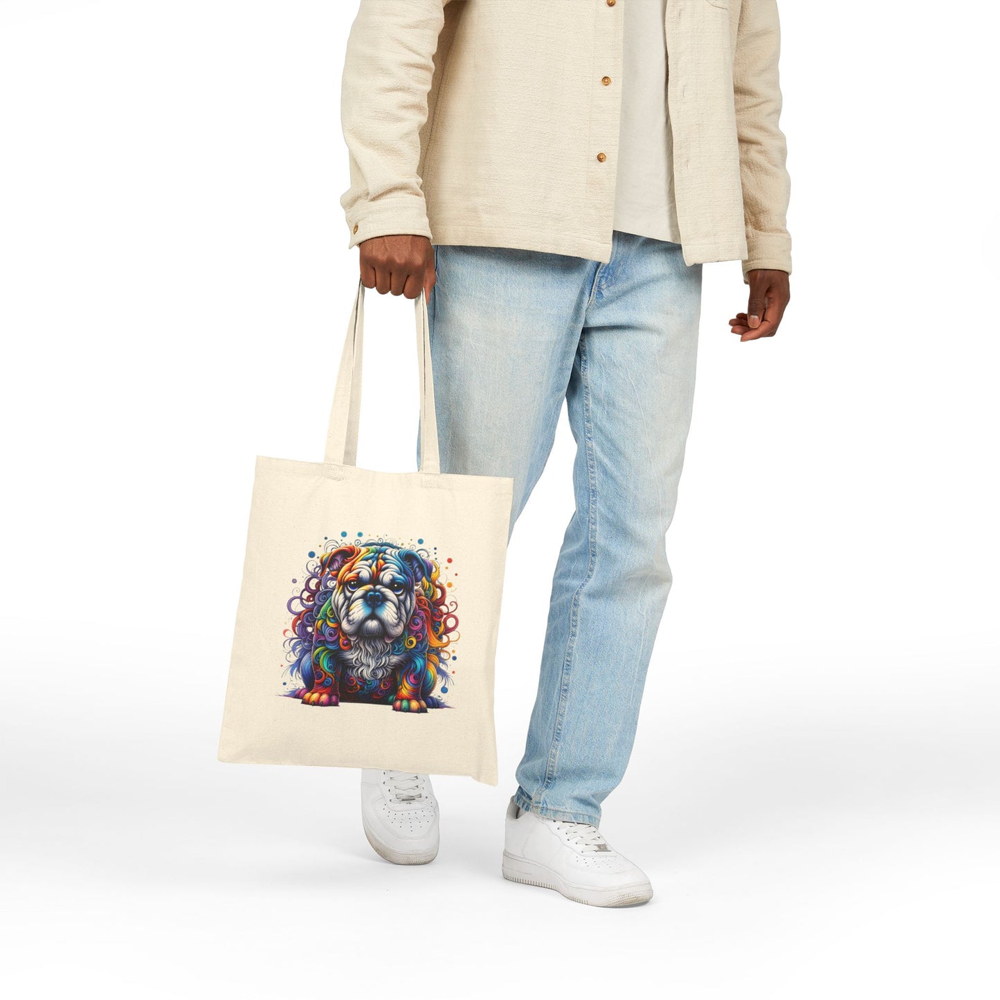 Colorful Bulldog Cotton Canvas Tote Bag