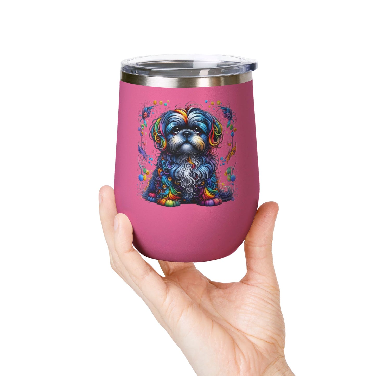 Colorful Shih Tzu 12oz Insulated Wine Tumbler