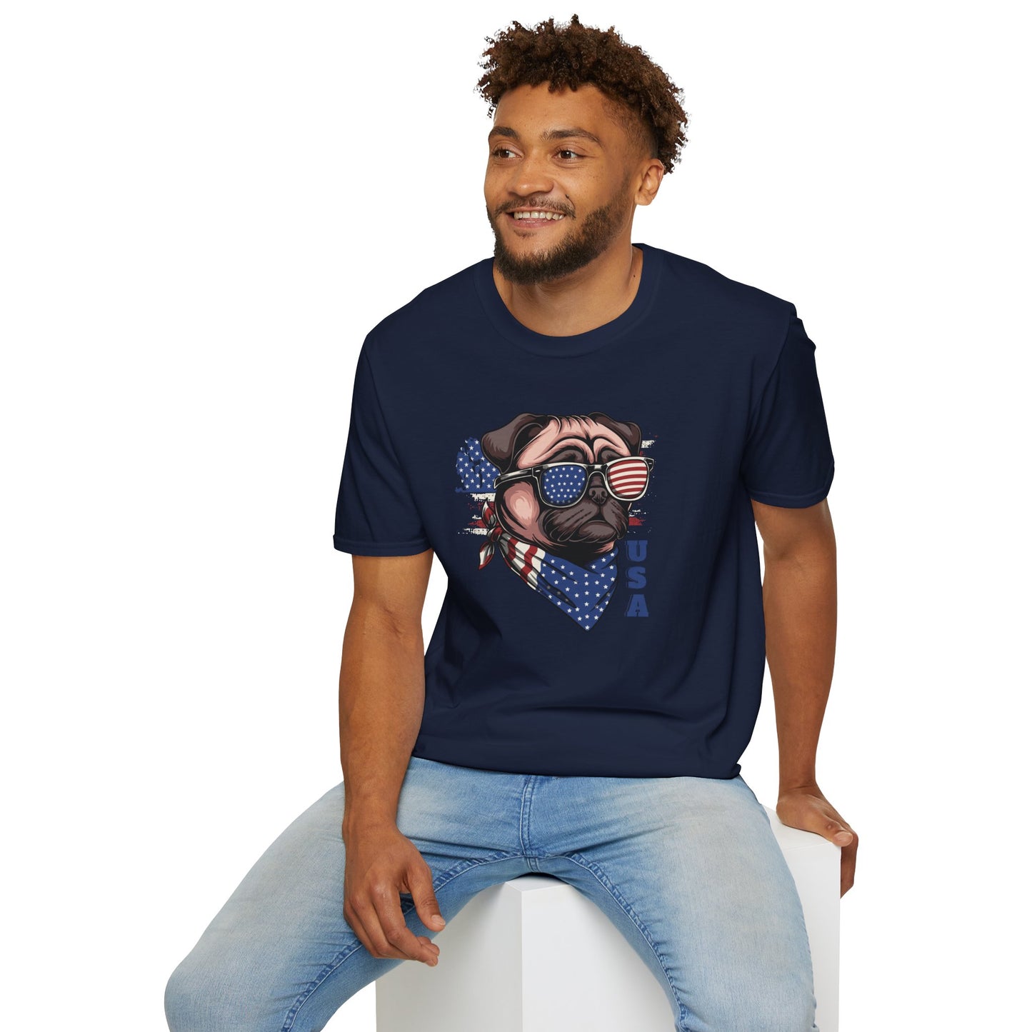 Patriotic Pug Dog USA Unisex Graphic T-Shirt