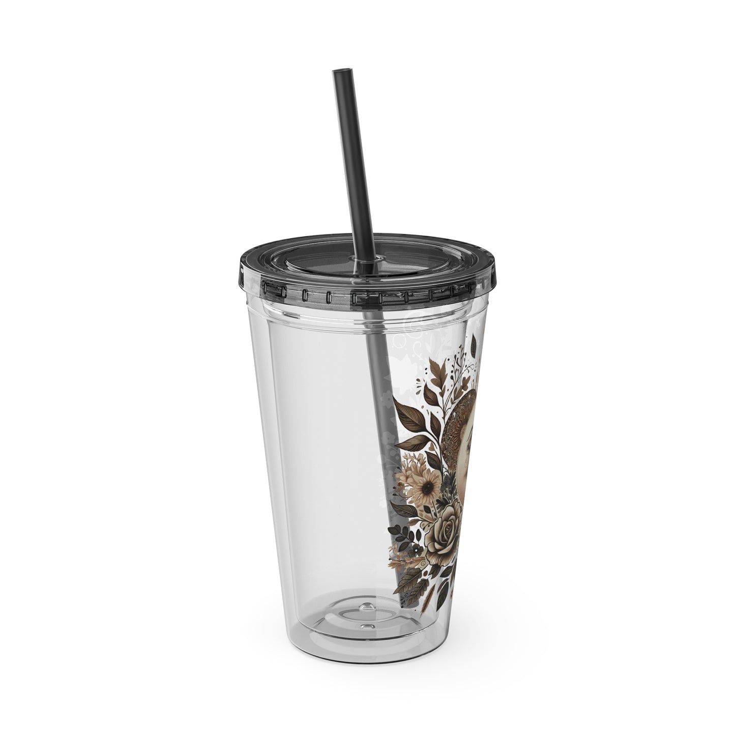 Celestial Sun & Moon Floral 16oz Insulated Tumbler with Straw