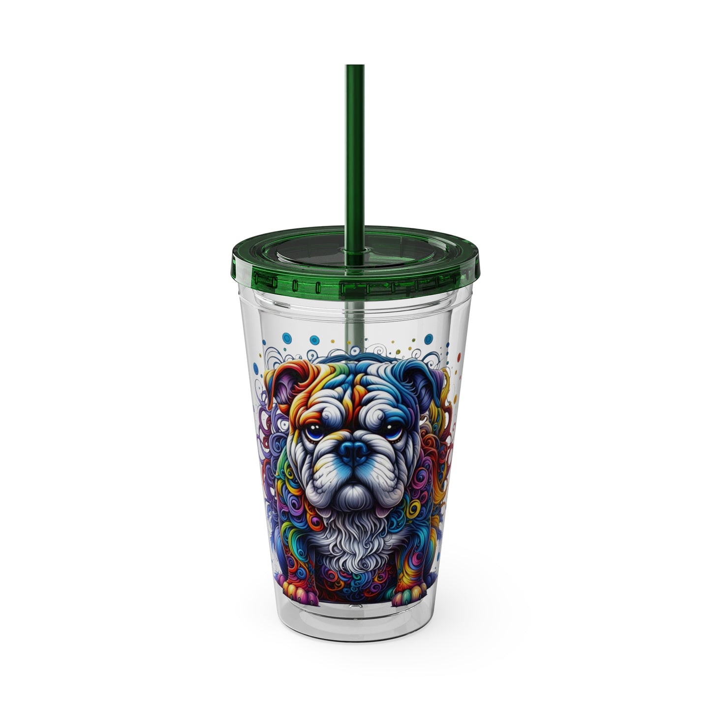 Colorful Bulldog 16oz. Insulated Tumbler with Straw