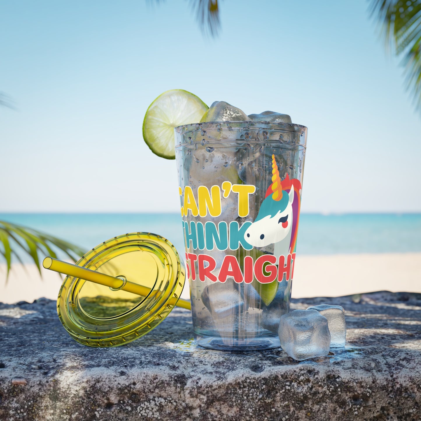 Unicorn Can't Think Straight 16oz. Insulated Tumbler with Straw