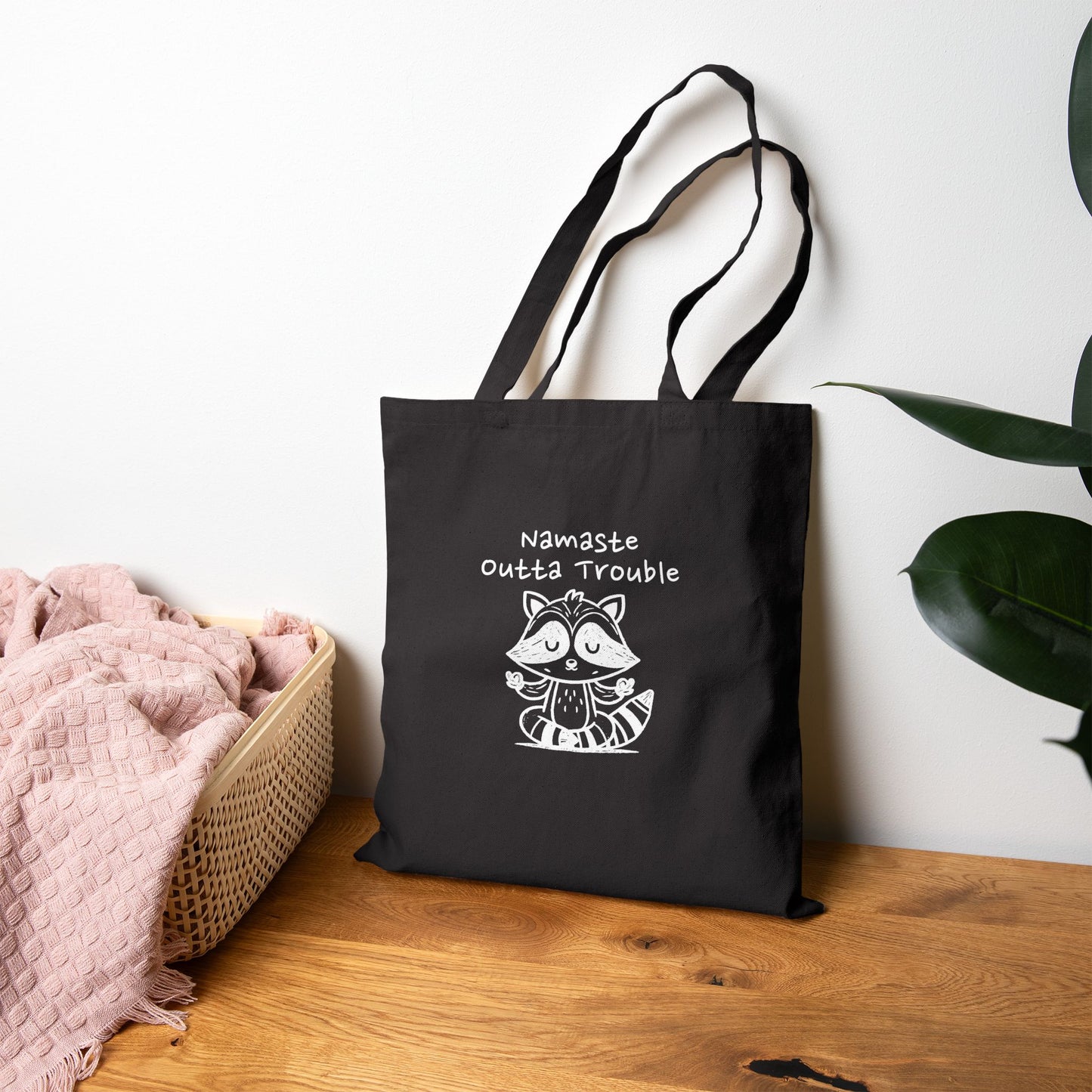 Namaste Outta Trouble Raccoon Cotton Canvas Tote Bag