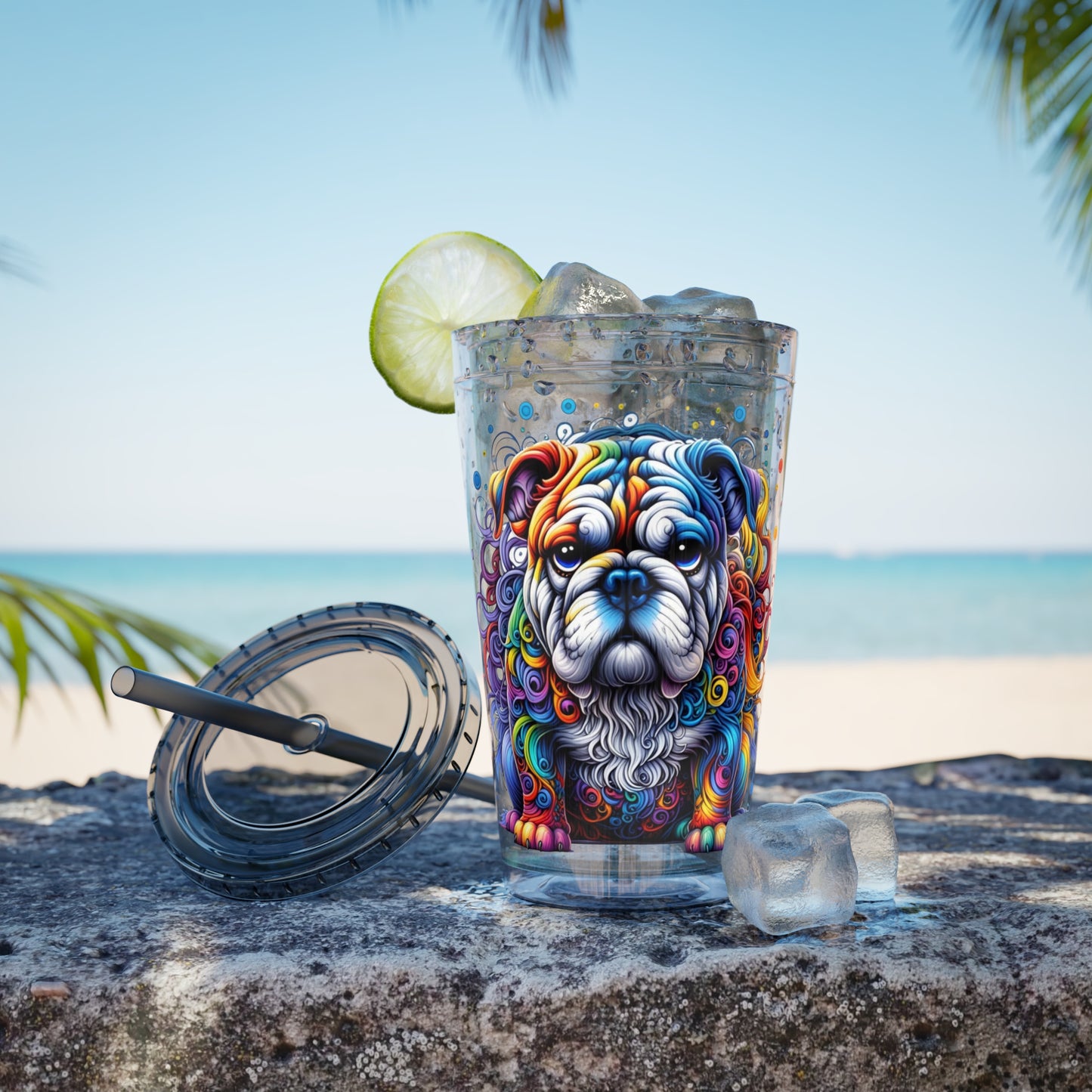 Colorful Bulldog 16oz. Insulated Tumbler with Straw