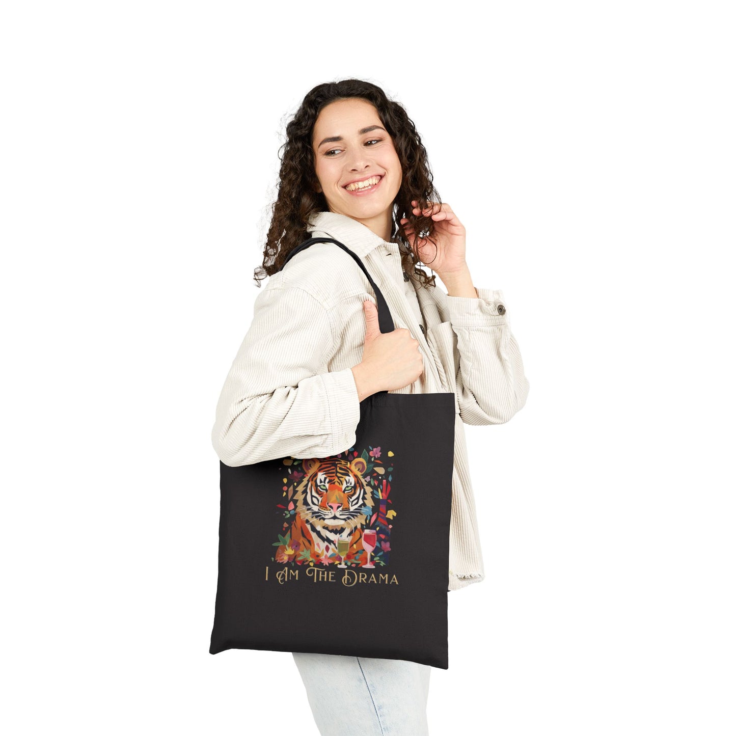 "I Am the Drama" Tiger Cotton Canvas Tote Bag