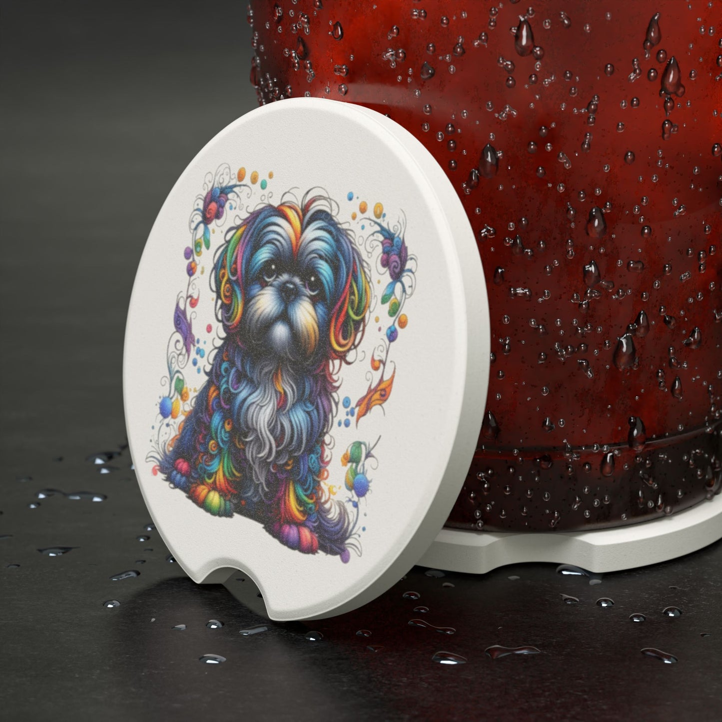 Colorful Shih Tzu Soapstone Car Coaster Set of 1 or 2