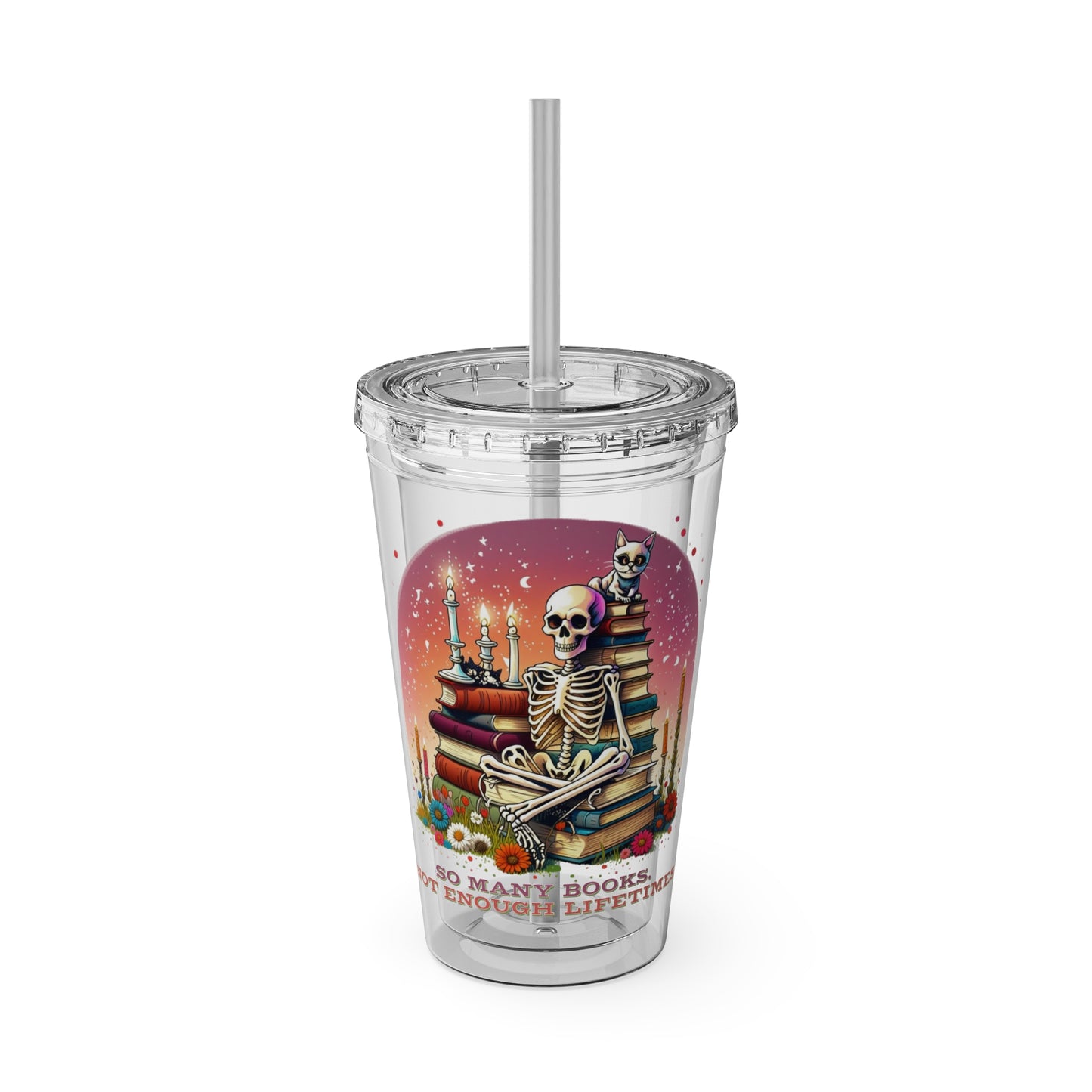 So Many Books 16oz Insulated Tumbler with Straw