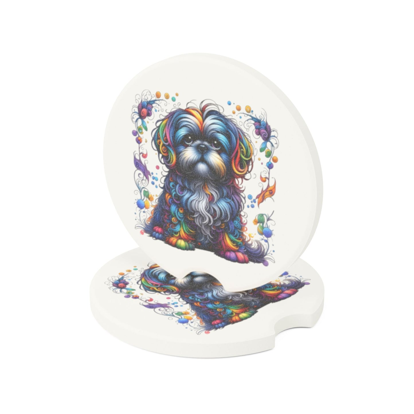 Colorful Shih Tzu Soapstone Car Coaster Set of 1 or 2