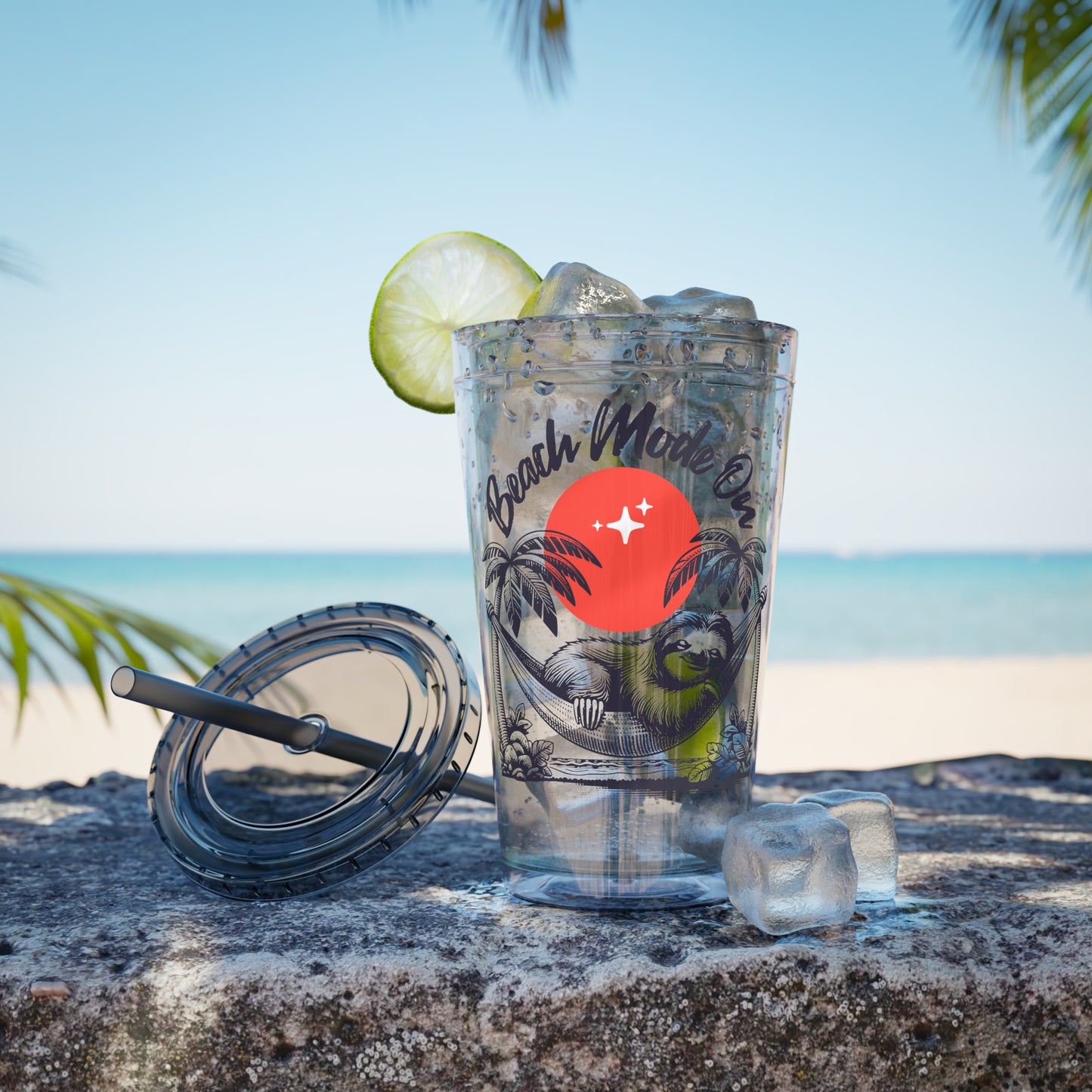 Beach Mode On 16oz Insulated Tumbler with Straw