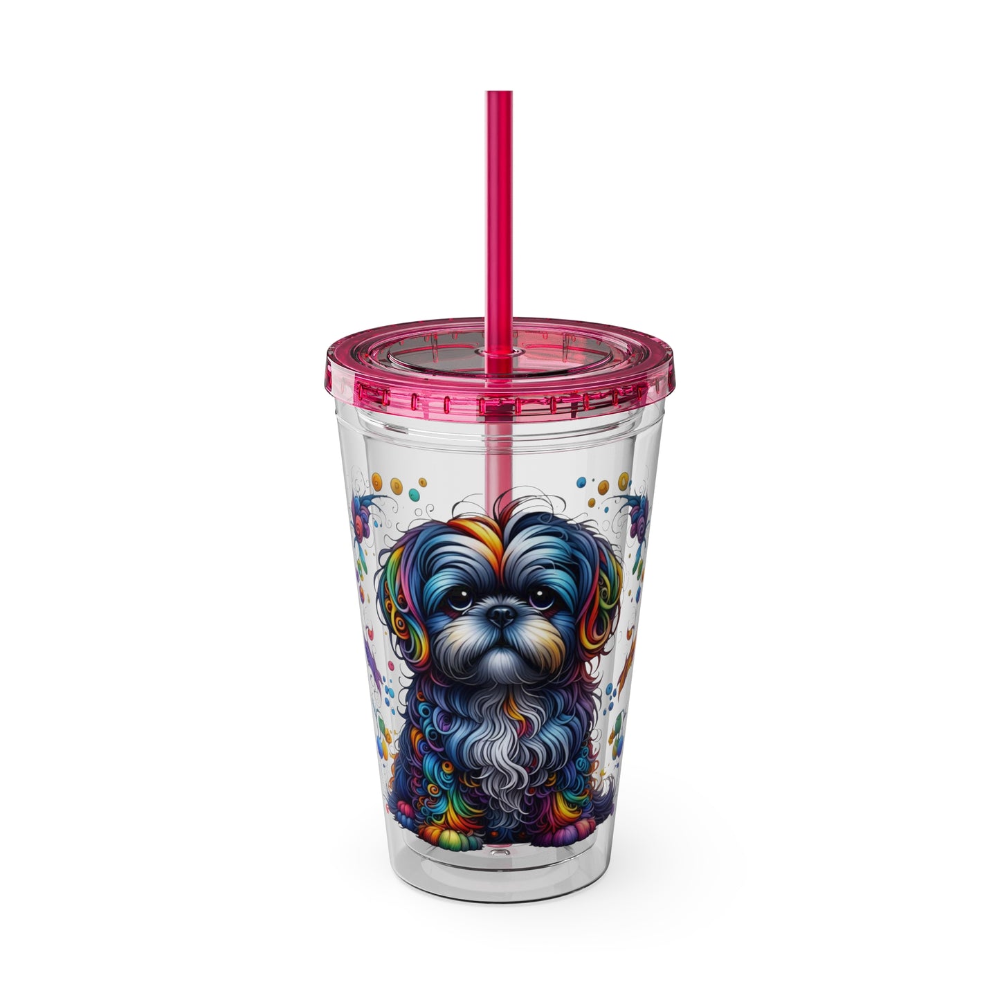 Colorful Shih Tzu 16oz. Insulated Tumbler with Straw