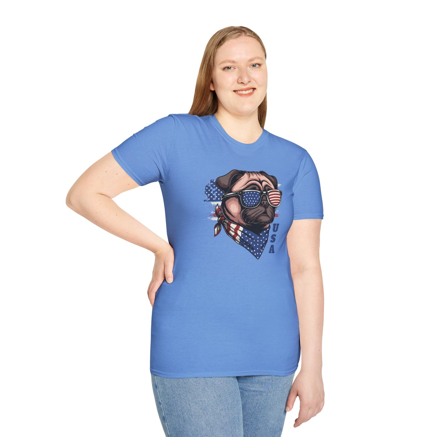 Patriotic Pug Dog USA Unisex Graphic T-Shirt