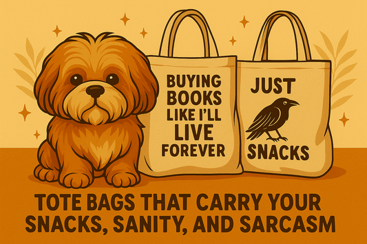 Dual Threads Blog Post Image featuring a pup and Dual Threads' Custom Tote Bags