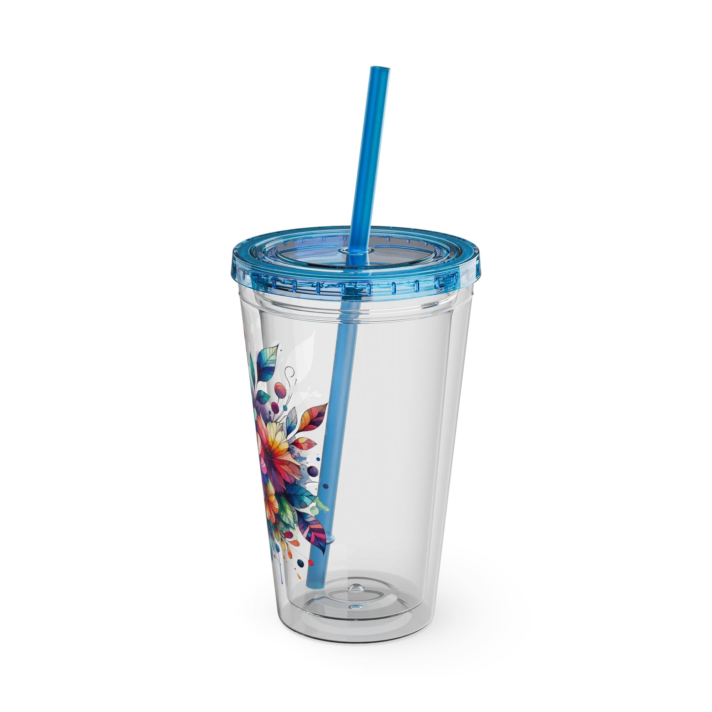 Rainbow Floral Explosion 16oz. Insulated Tumbler with Straw