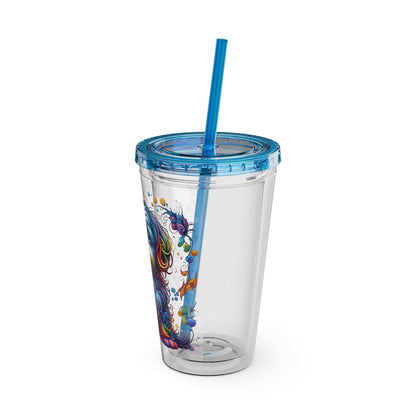 Colorful Shih Tzu 16oz. Insulated Tumbler with Straw