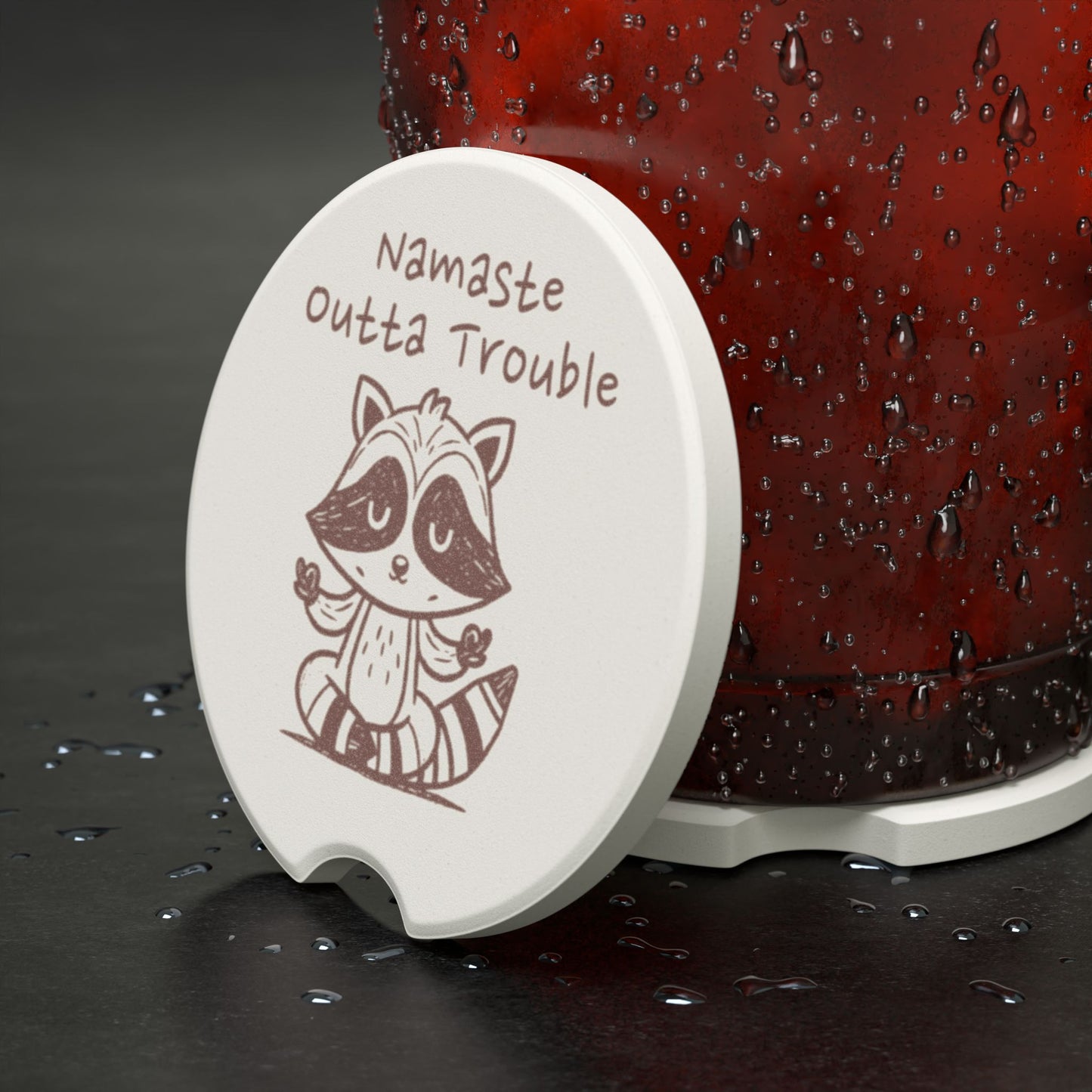 Namaste Outta Trouble Raccoon Soapstone Car Coaster