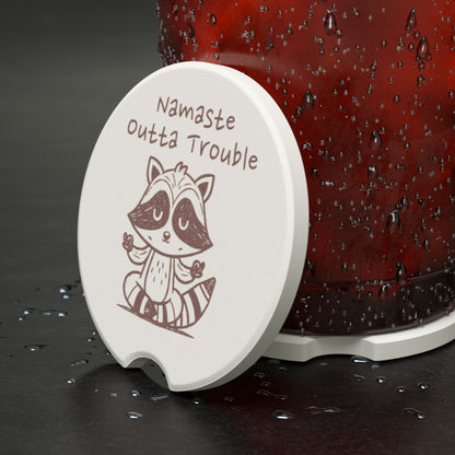Namaste Outta Trouble Raccoon Soapstone Car Coaster