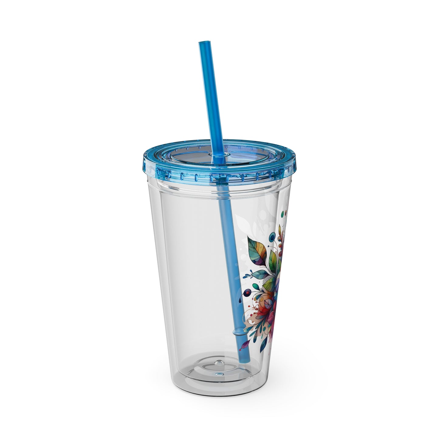 Rainbow Floral Explosion 16oz. Insulated Tumbler with Straw