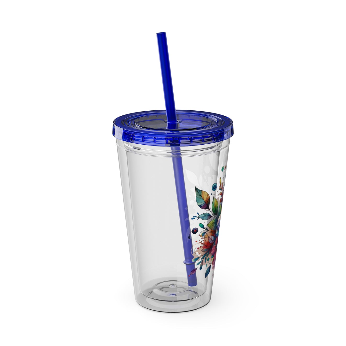 Rainbow Floral Explosion 16oz. Insulated Tumbler with Straw