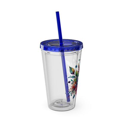 Rainbow Floral Explosion 16oz. Insulated Tumbler with Straw