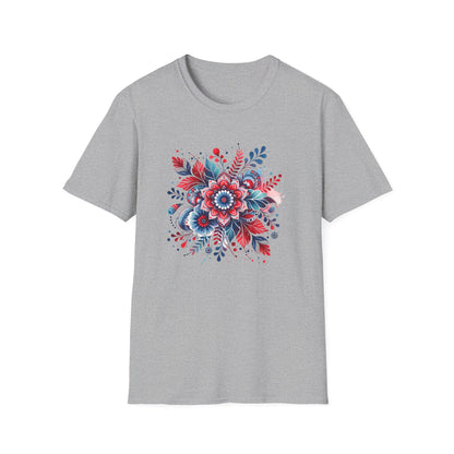 Red White & Bloom Floral Art Patriotic Unisex Graphic T-Shirt