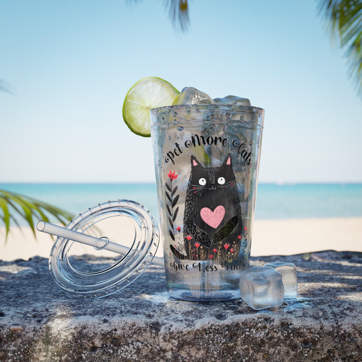 Pet More Cats 16oz Insulated Acrylic Cup with Straw